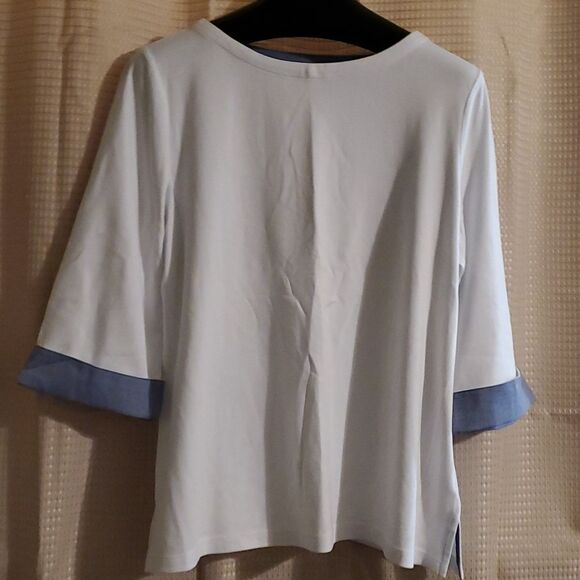 NAUTICA WOMAN TOP XXL WHITE WITH CHAMBRAY TRIM - Picture 1 of 7